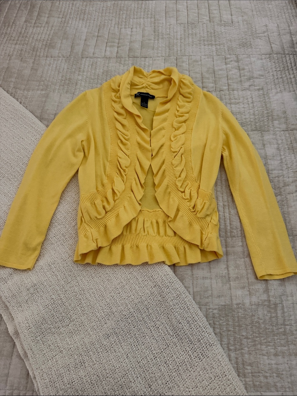 INC International Concepts Yellow Ruffled Open-Front Cardigan Jacket